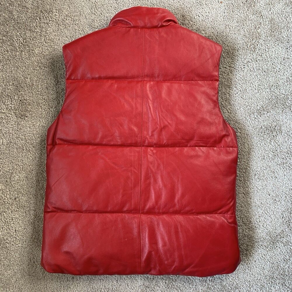 Coach Red Leather Down Puffy Vest w/ Turn lock Gold Hardware Womens Size XS - Picture 5 of 12